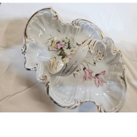 Vintage Double-Sided Bowl with Handle Silesian ceramic, Pink Orchids Flowers - Picture 2 of 10